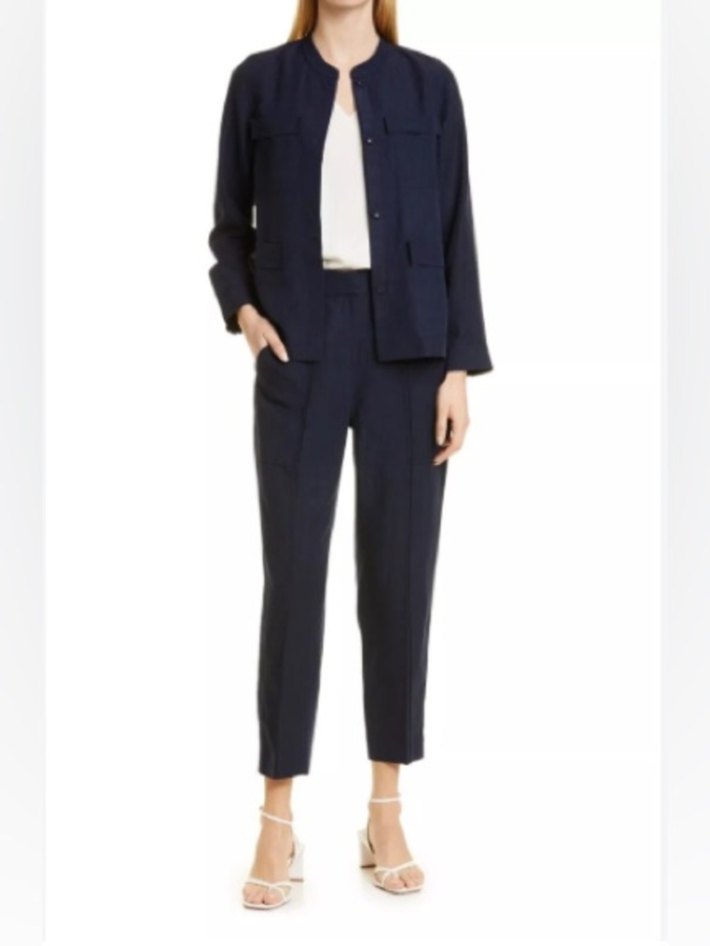 Kobi Halperin Linen Blend Navy Cropped Trousers